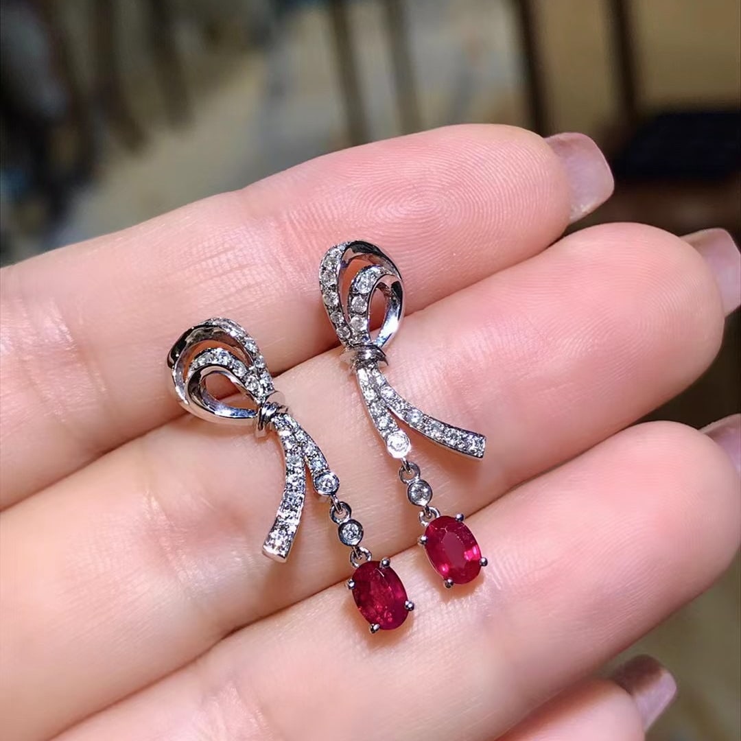 14K GOLD 1.29 CTW VIVID RED NATURAL RUBY & DIAMOND EARRINGS - 3