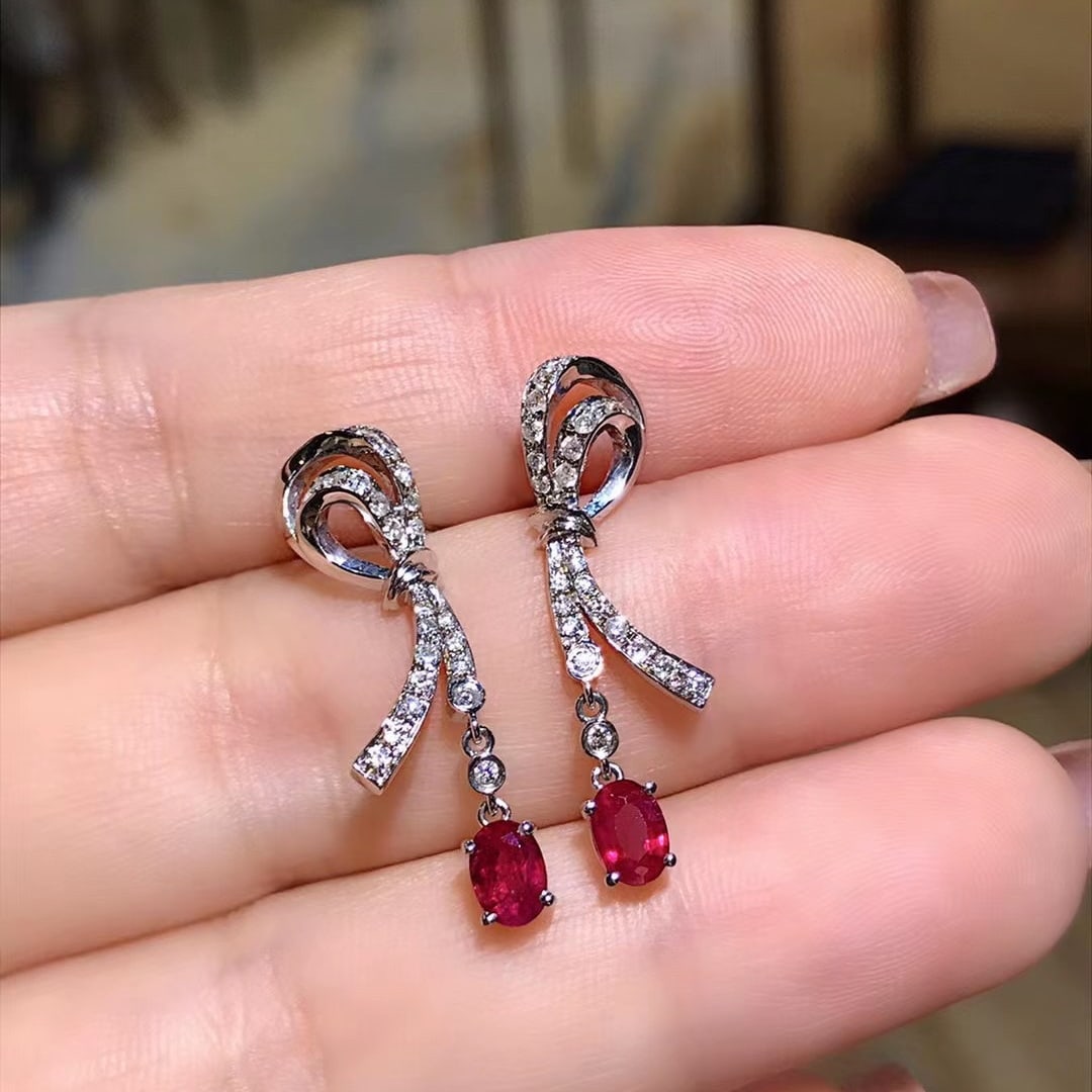 14K GOLD 1.29 CTW VIVID RED NATURAL RUBY & DIAMOND EARRINGS - 4