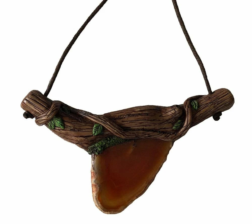 Polymer Clay Banded Agate New Brown Artisan Hand Made Necklace with Leaves (1 of 4)
