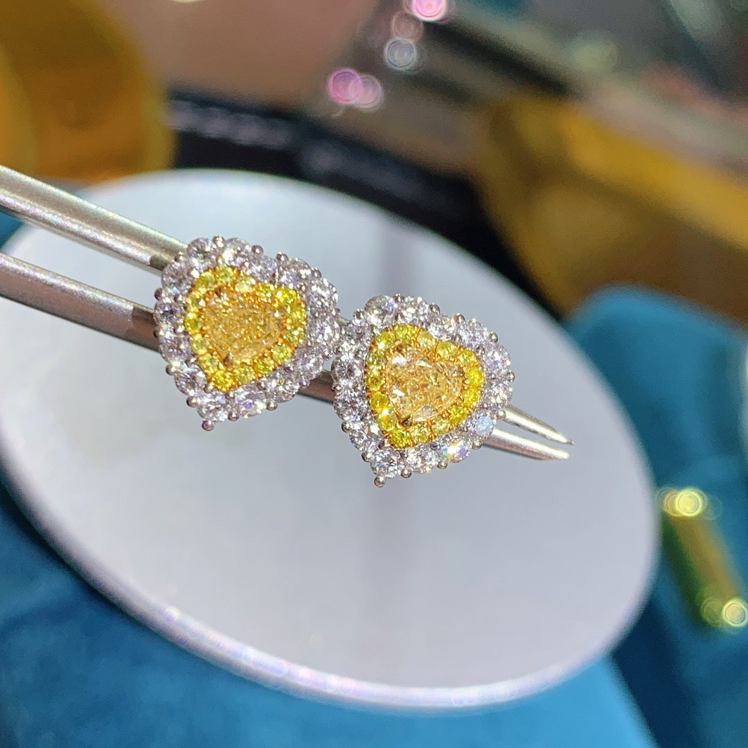 14K GOLD 0.95 CTW NATURAL YELLOW DIAMOND & DIAMOND EARRINGS - 4