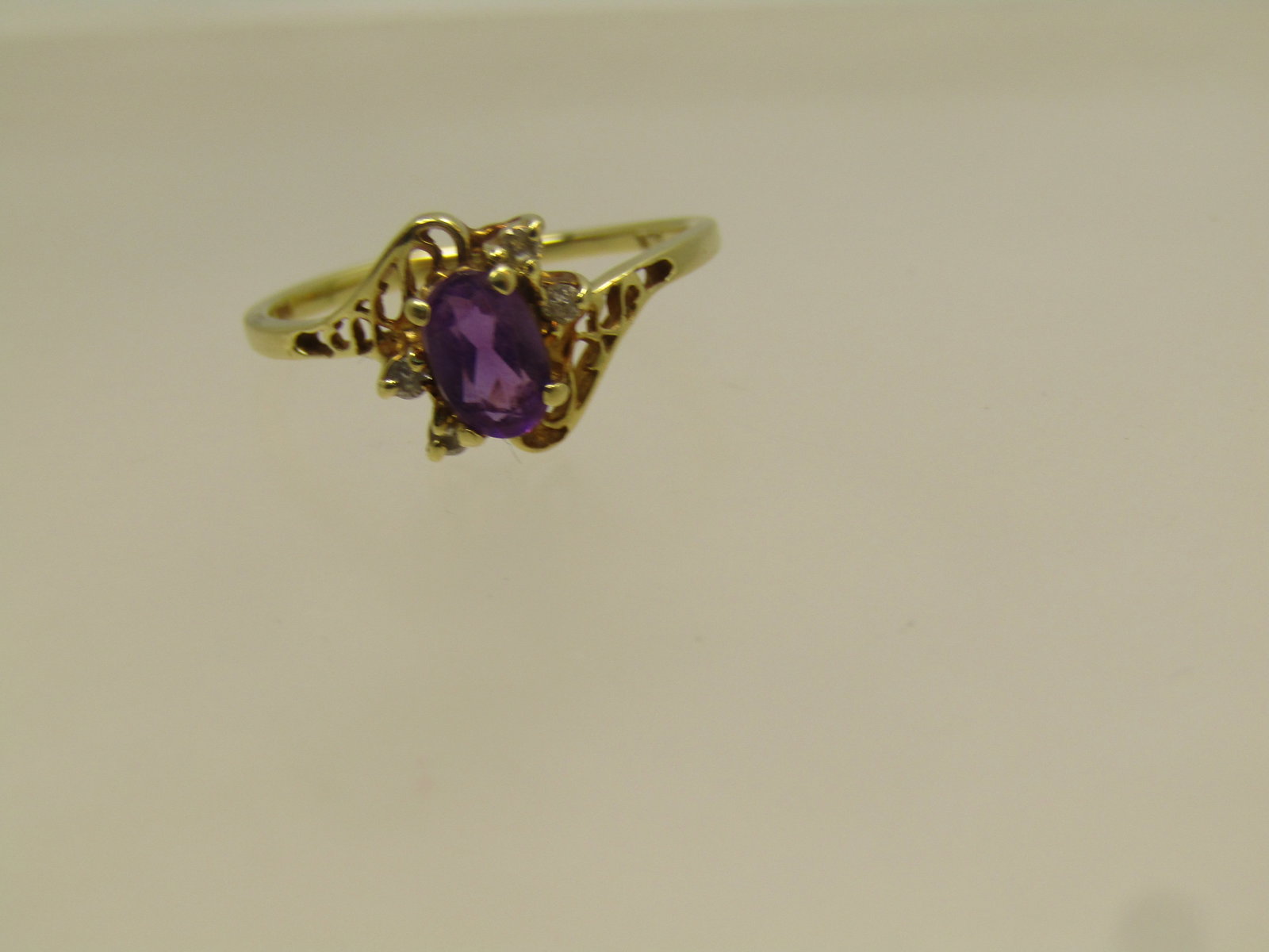 Vintage 14kt Amethyst Diamond Ring , Sz 6.25 1960's-1970's, Signed GLN - 2