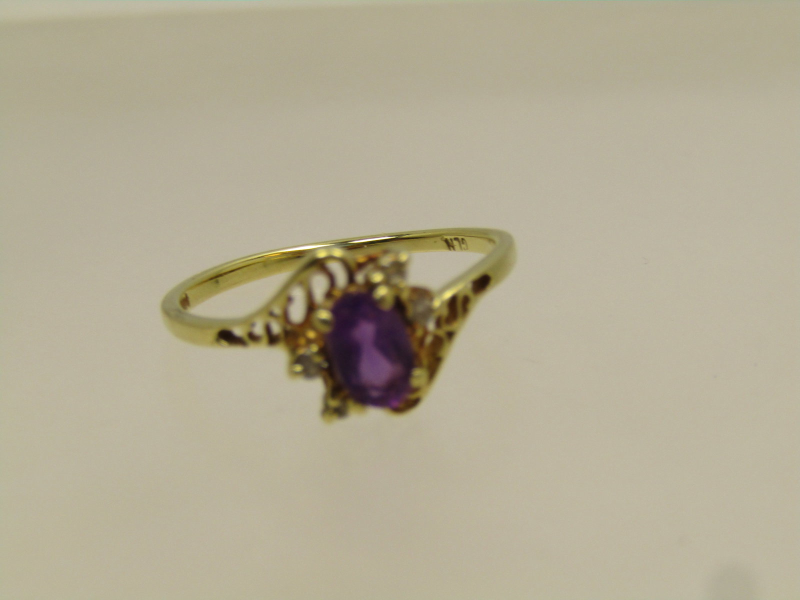 Vintage 14kt Amethyst Diamond Ring , Sz 6.25 1960's-1970's, Signed GLN - 3