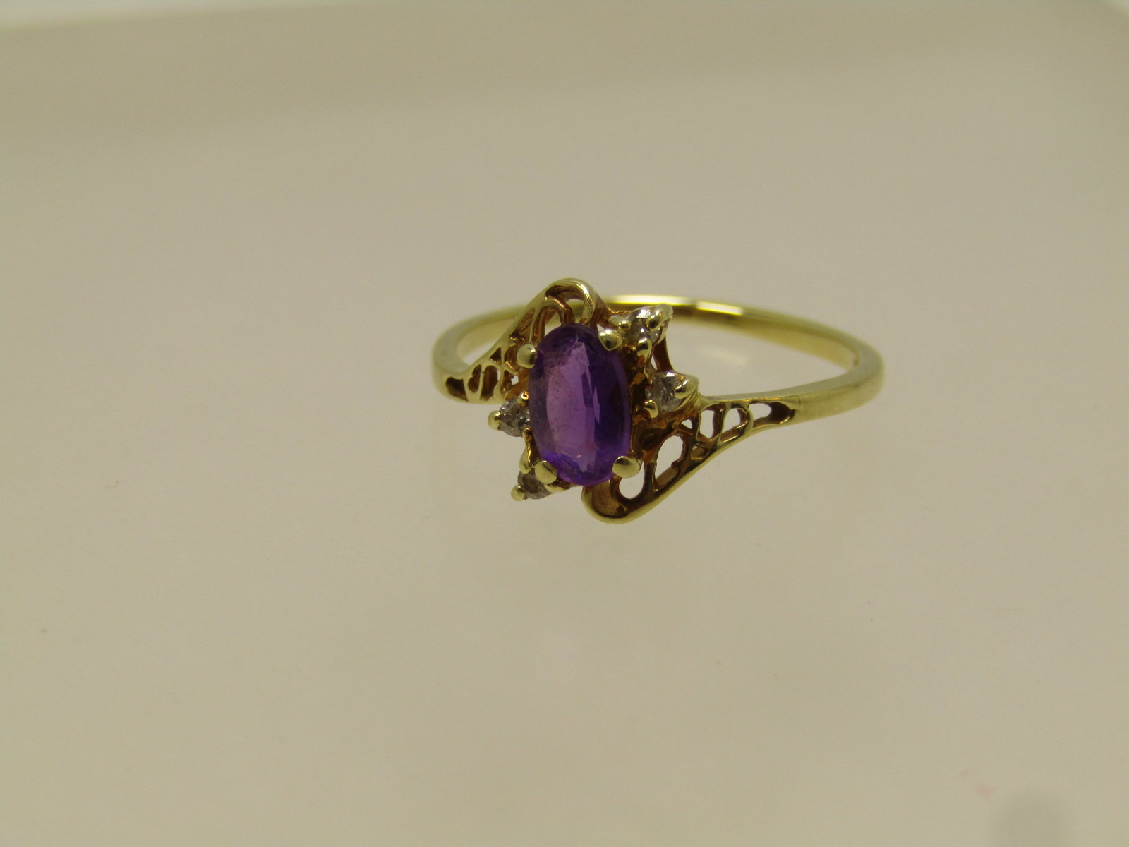Vintage 14kt Amethyst Diamond Ring , Sz 6.25 1960's-1970's, Signed GLN - 4