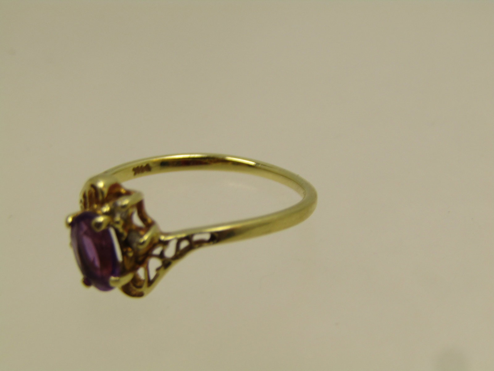 Vintage 14kt Amethyst Diamond Ring , Sz 6.25 1960's-1970's, Signed GLN - 6
