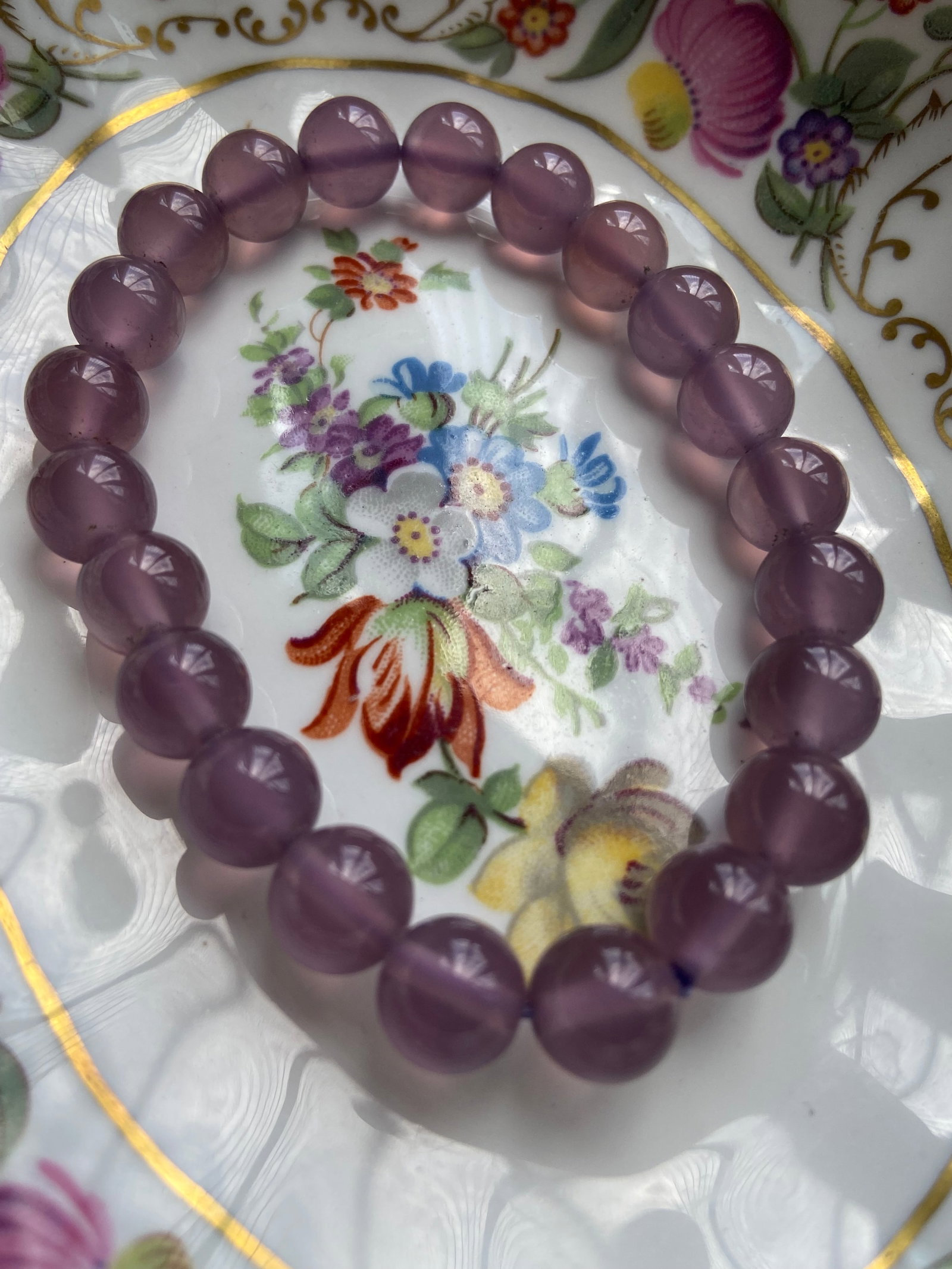 8mm Natural Smoke Purple Chalcedony Jade Beaded Bracelet - 4