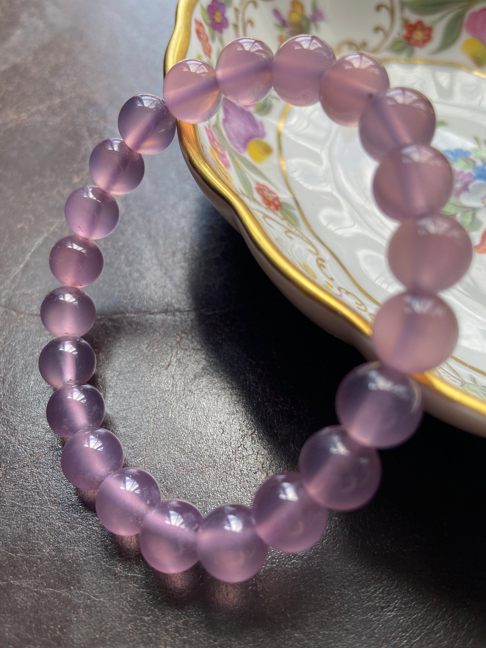 8mm Natural Smoke Purple Chalcedony Jade Beaded Bracelet - 5