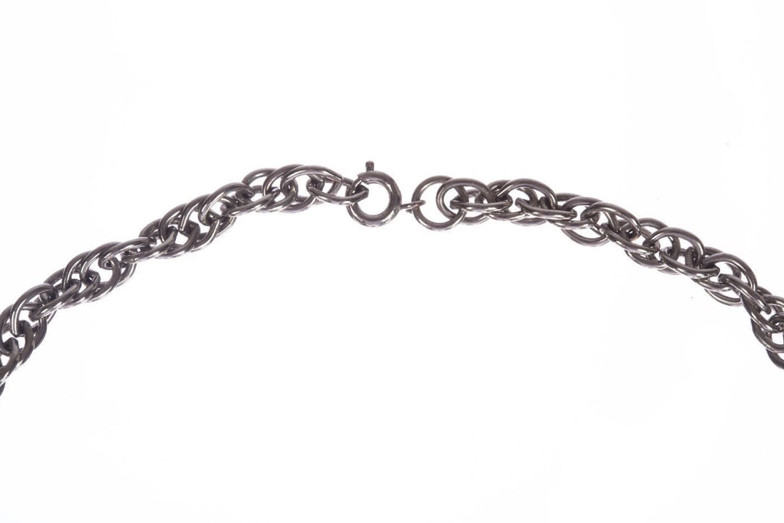 Vintage Silver Tone Etruscan Inspired Bell Tassel Necklace - 6