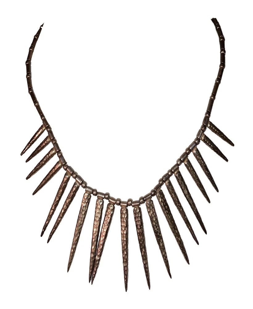 Hand Made Sterling Silver Hammered Spike Articulating Punk Bead Necklace - 2