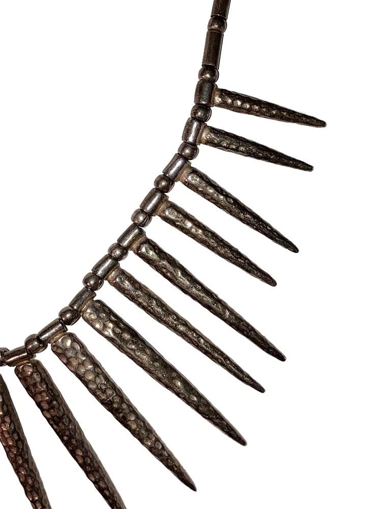 Hand Made Sterling Silver Hammered Spike Articulating Punk Bead Necklace - 3
