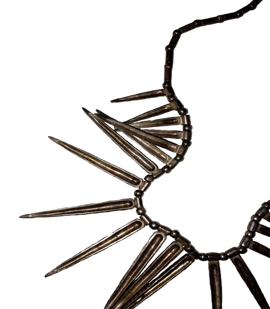 Hand Made Sterling Silver Hammered Spike Articulating Punk Bead Necklace - 5