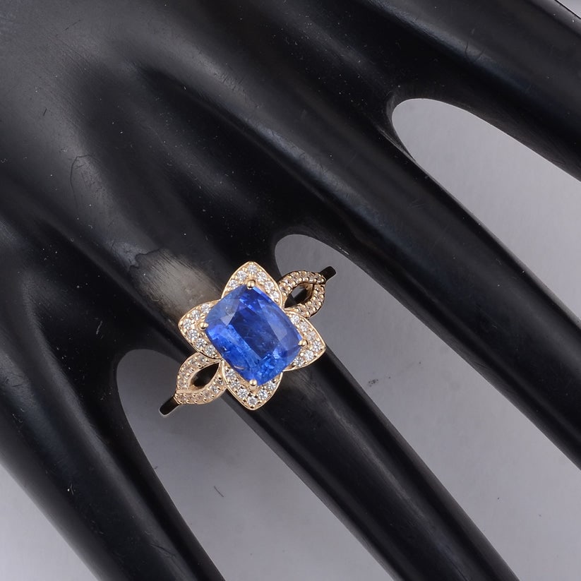 2.44 Ct Cushion Sapphire 9K Gold Ring - 2
