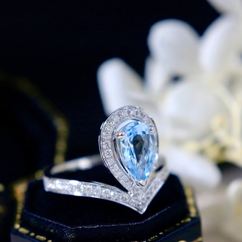 14K GOLD 1.57 CTW NATURAL AQUAMARINE & DIAMOND RING - 2