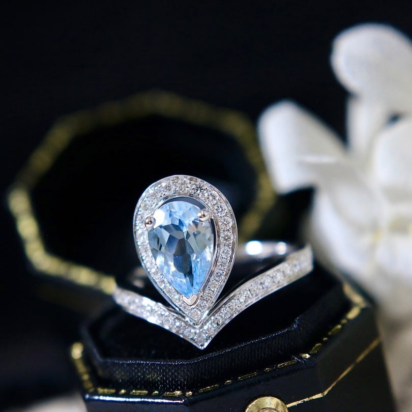 14K GOLD 1.57 CTW NATURAL AQUAMARINE & DIAMOND RING - 3