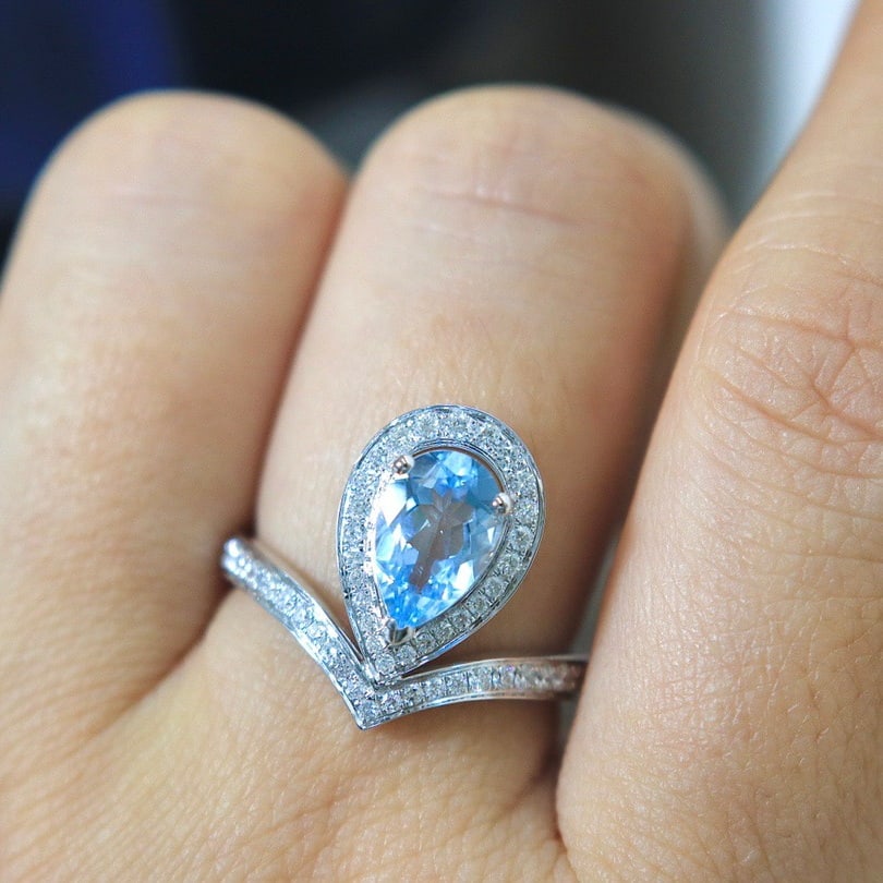 14K GOLD 1.57 CTW NATURAL AQUAMARINE & DIAMOND RING - 5