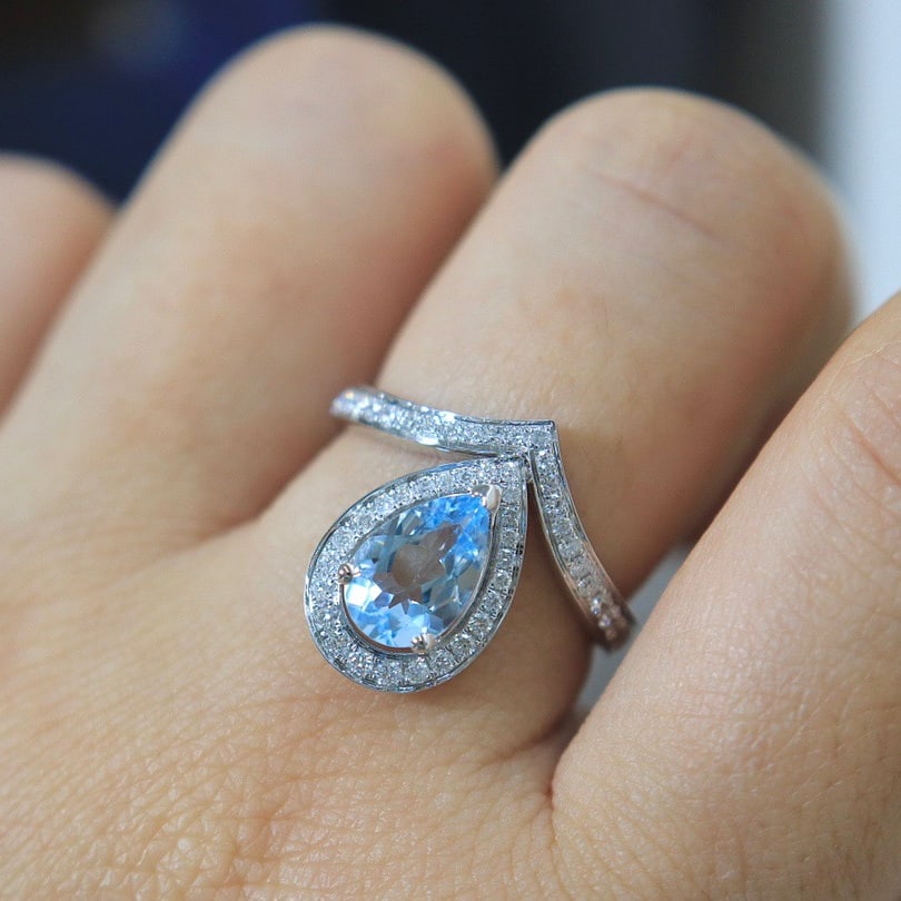 14K GOLD 1.57 CTW NATURAL AQUAMARINE & DIAMOND RING - 6