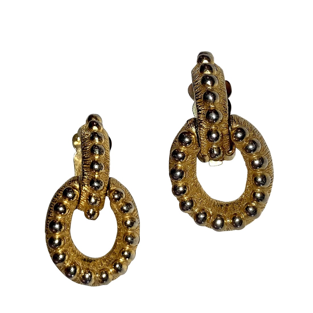 Kenneth Lane Gold Tone Textured Door Knocker Hoop Dangle Earrings (1 of 6)