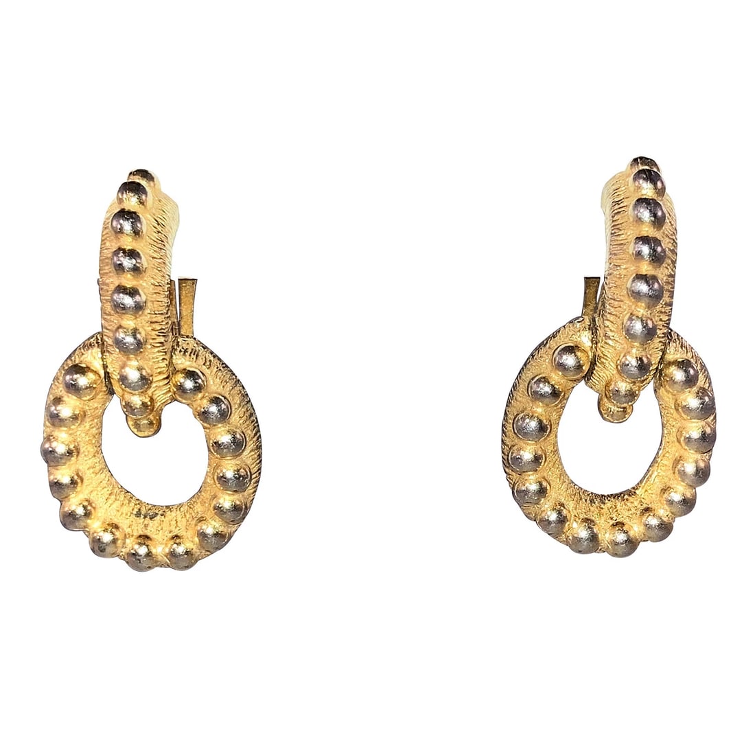 Kenneth Lane Gold Tone Textured Door Knocker Hoop Dangle Earrings - 3