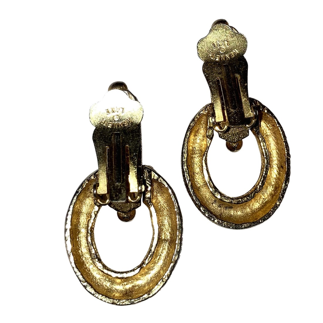 Kenneth Lane Gold Tone Textured Door Knocker Hoop Dangle Earrings - 5