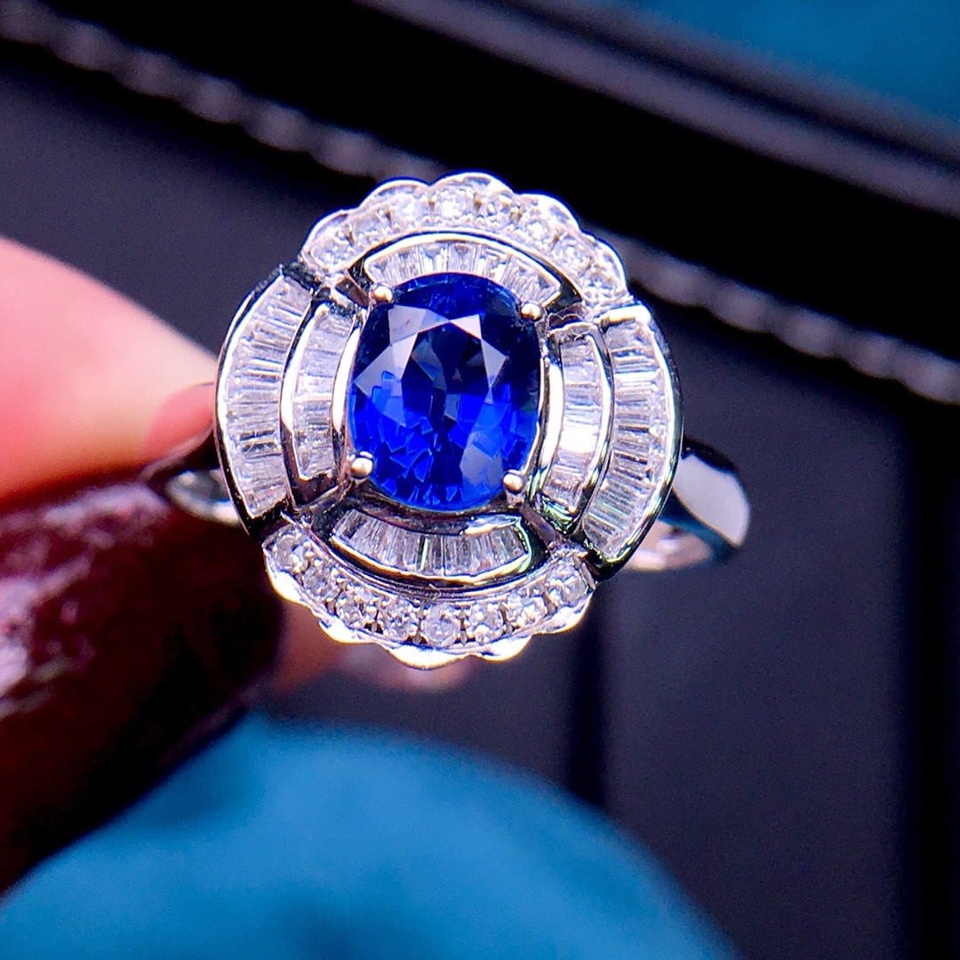 14K GOLD 1.18 CT VIVID BLUE NATURAL SAPPHIRE & DIAMOND RING (1 of 6)