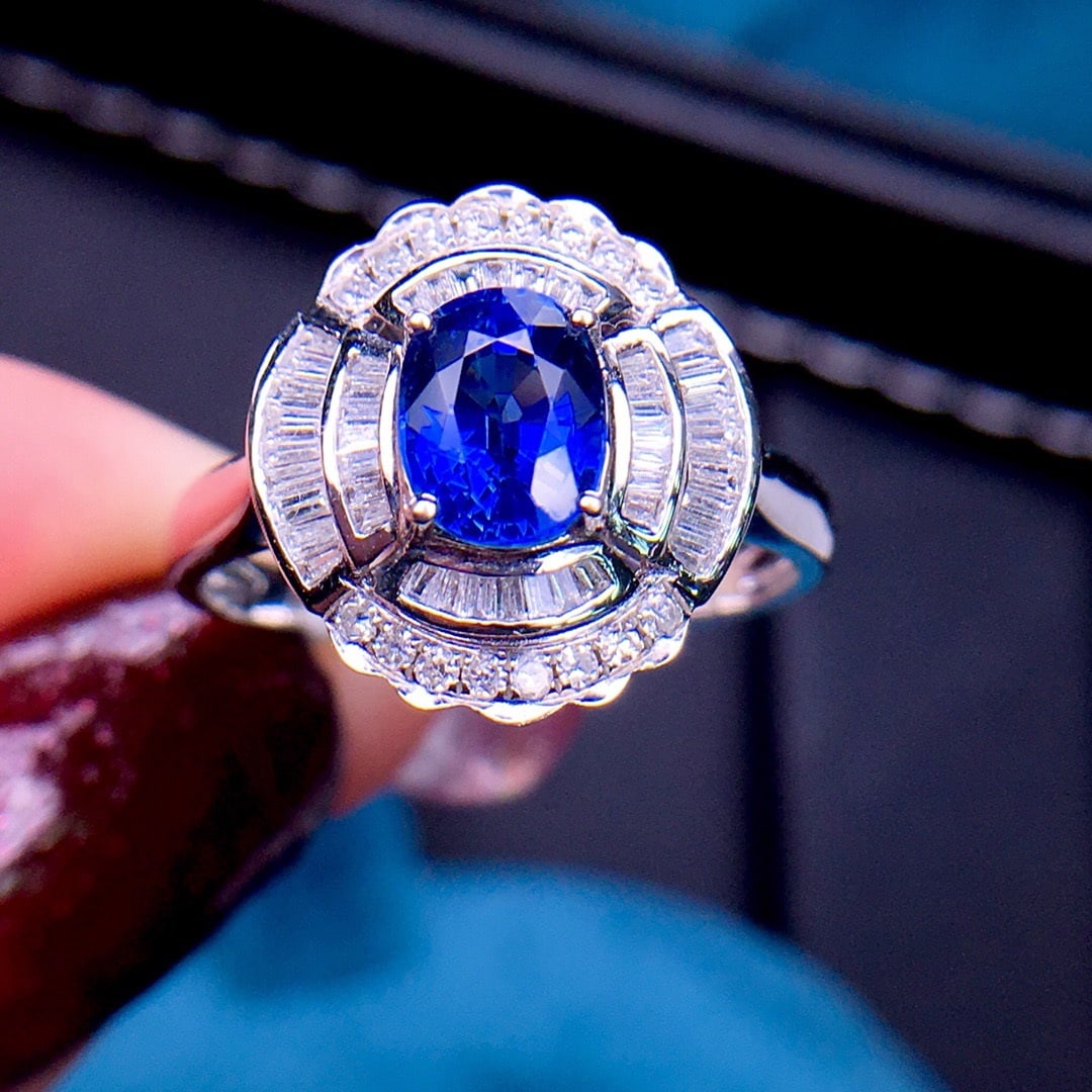 14K GOLD 1.18 CT VIVID BLUE NATURAL SAPPHIRE & DIAMOND RING - 2
