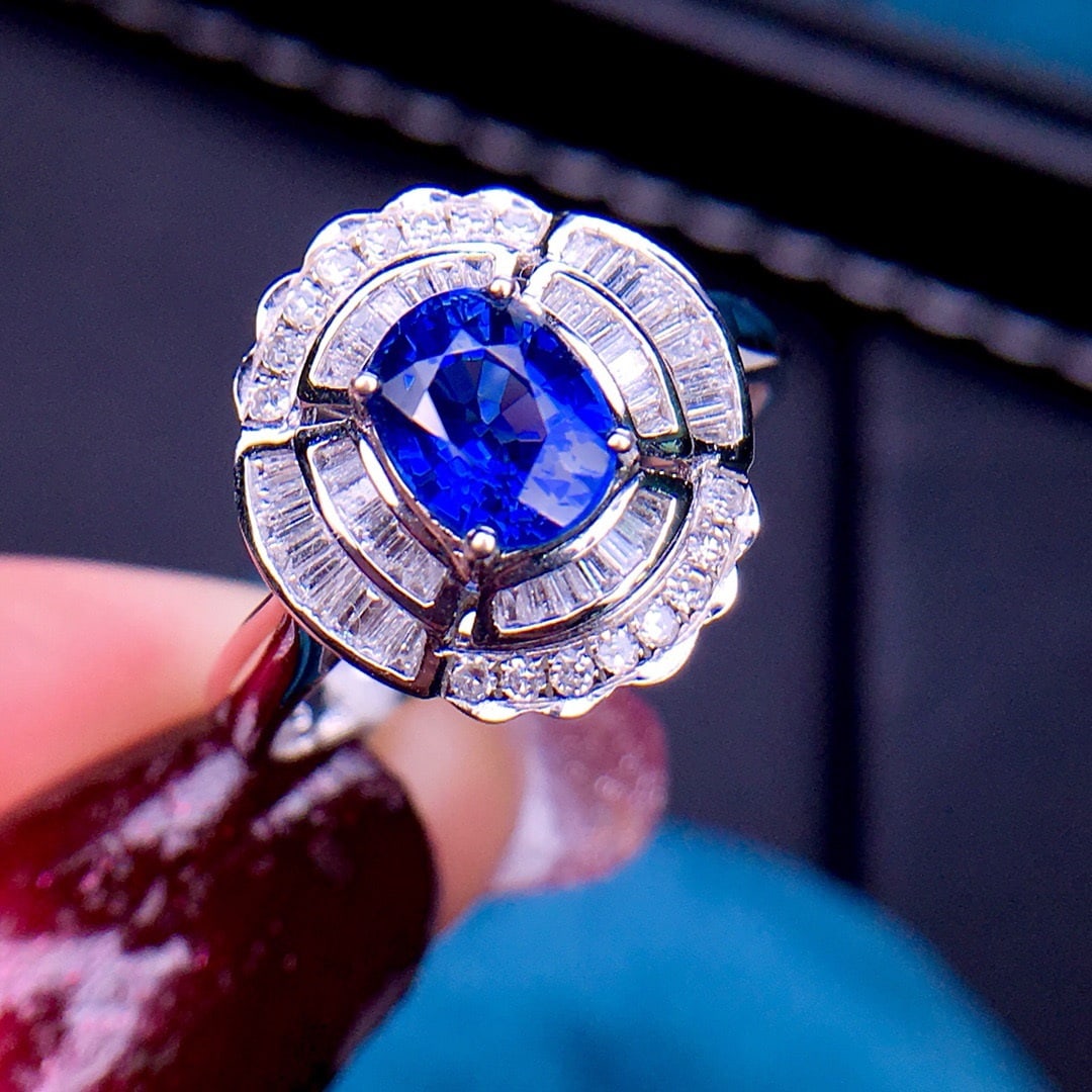 14K GOLD 1.18 CT VIVID BLUE NATURAL SAPPHIRE & DIAMOND RING - 3