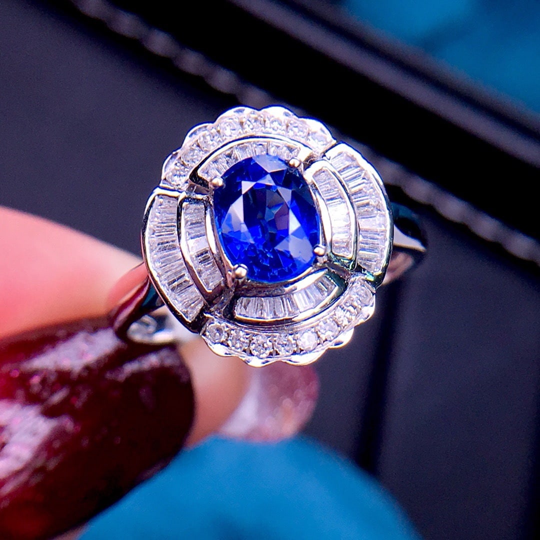 14K GOLD 1.18 CT VIVID BLUE NATURAL SAPPHIRE & DIAMOND RING - 4