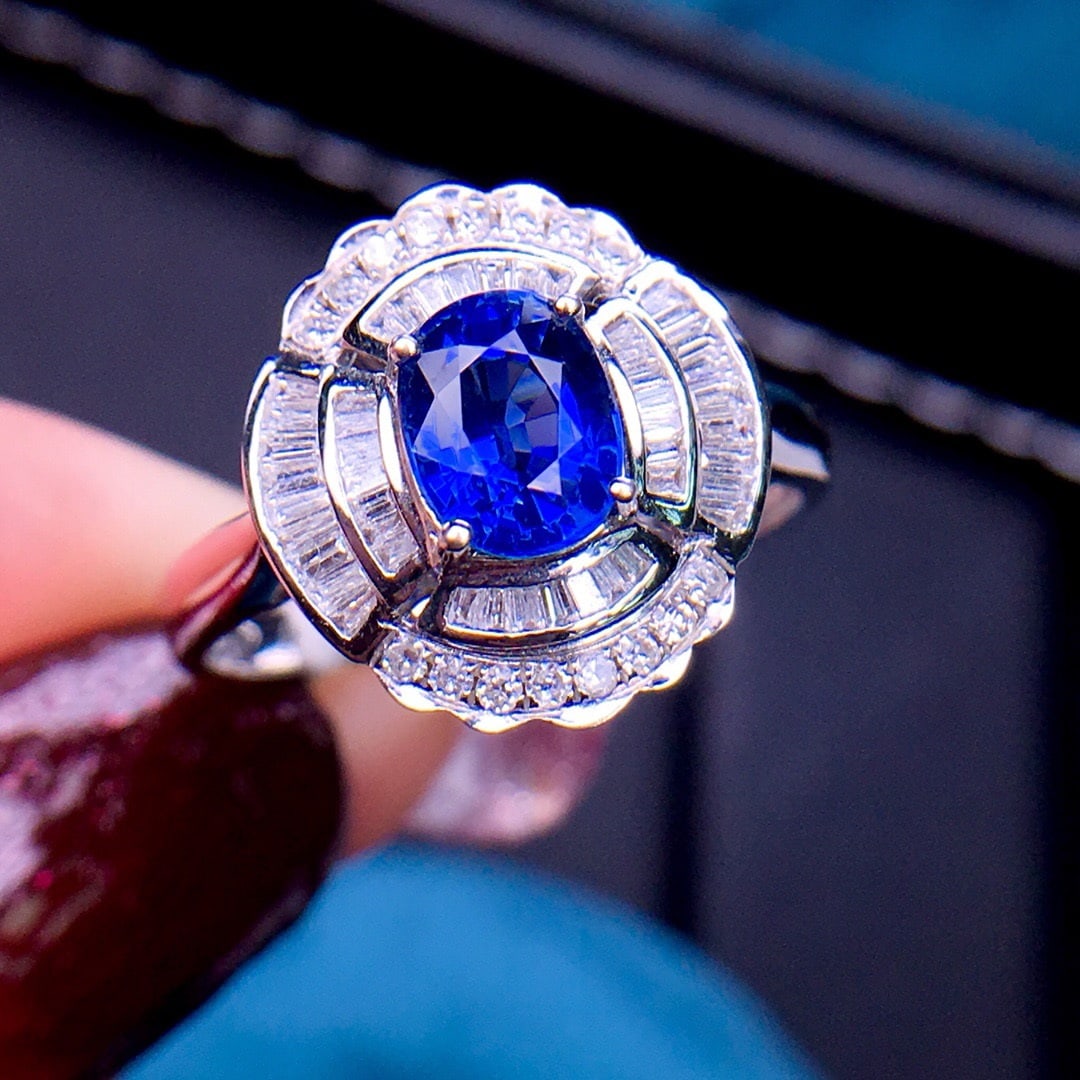 14K GOLD 1.18 CT VIVID BLUE NATURAL SAPPHIRE & DIAMOND RING - 6