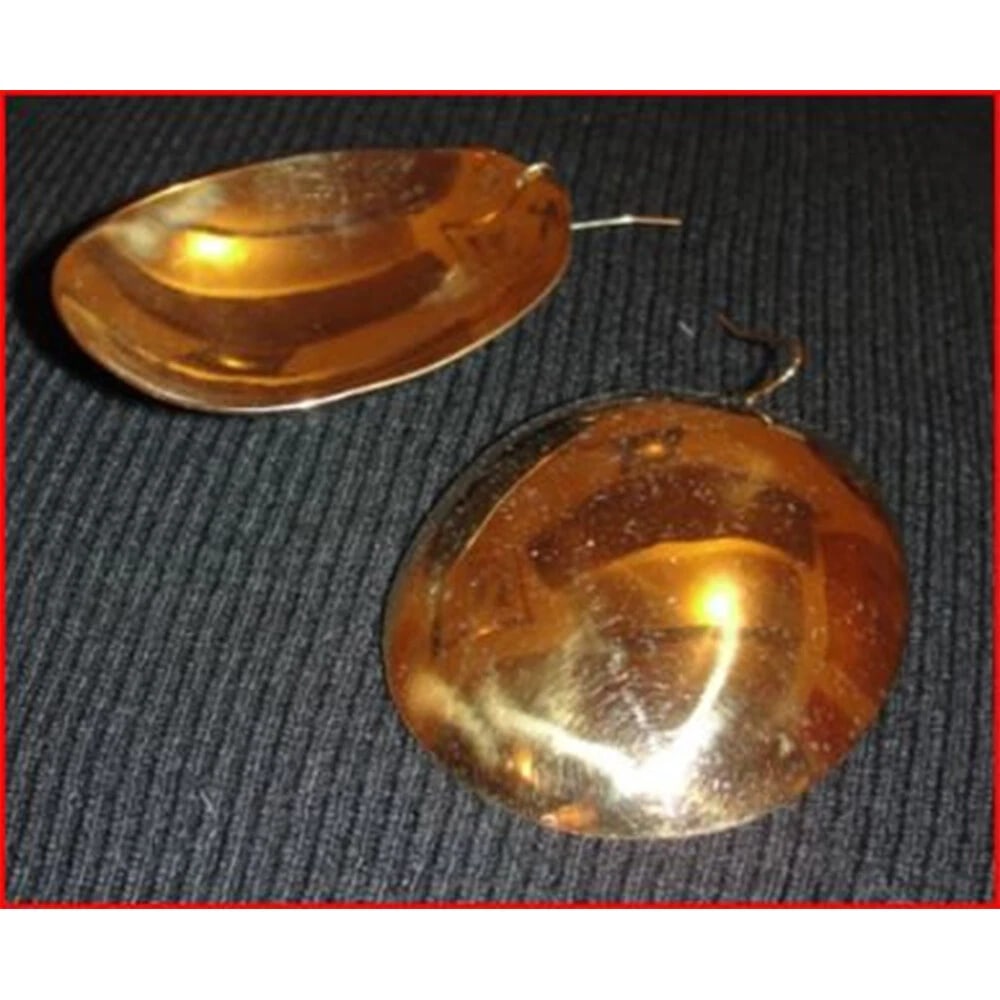 18 kt Gold Plated Brass Soup Spoon Earrings: Title:18 kt Gold Plated Brass Soup Spoon Earrings Description:From the earliest of times people have worn their wealth. It wasn't until after World War 2 that the use of sterling silverware declined,