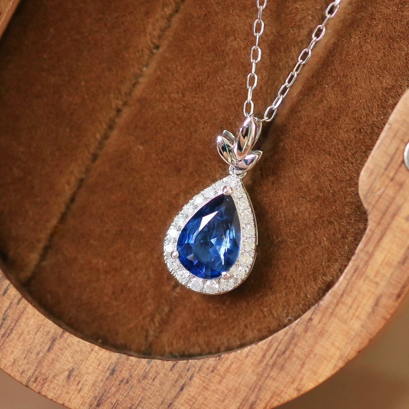 14K GOLD 1.15 CTW NATURAL SAPPHIRE & DIAMOND PENDANT - 2