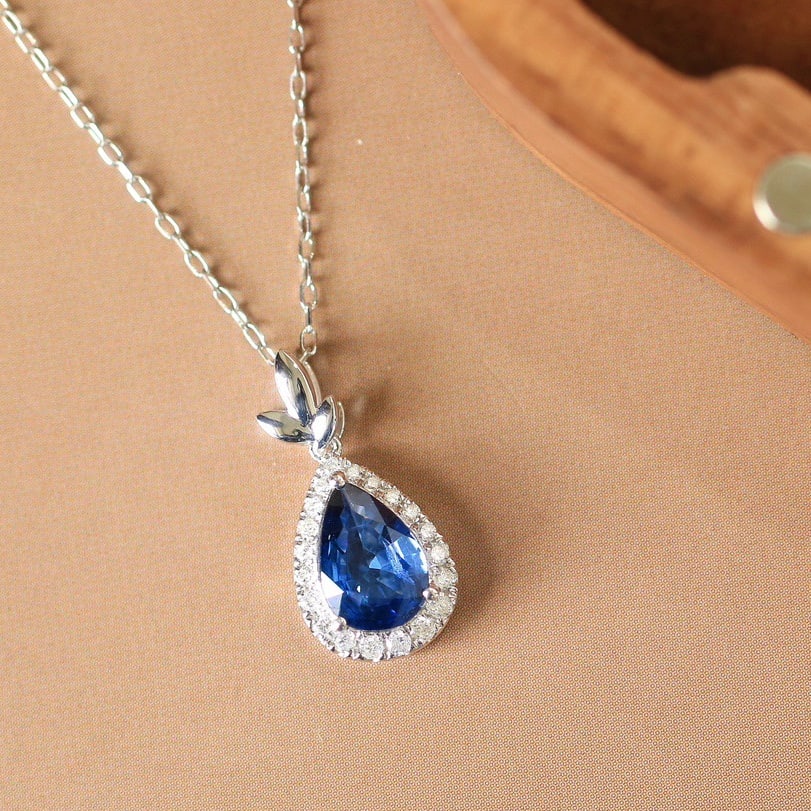 14K GOLD 1.15 CTW NATURAL SAPPHIRE & DIAMOND PENDANT - 4