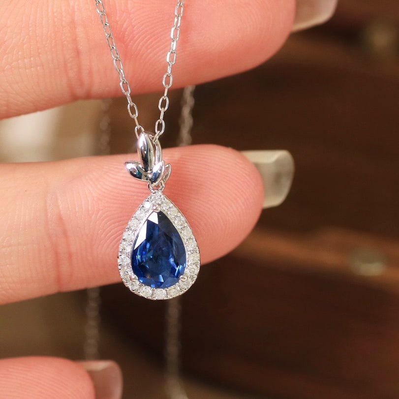 14K GOLD 1.15 CTW NATURAL SAPPHIRE & DIAMOND PENDANT - 5