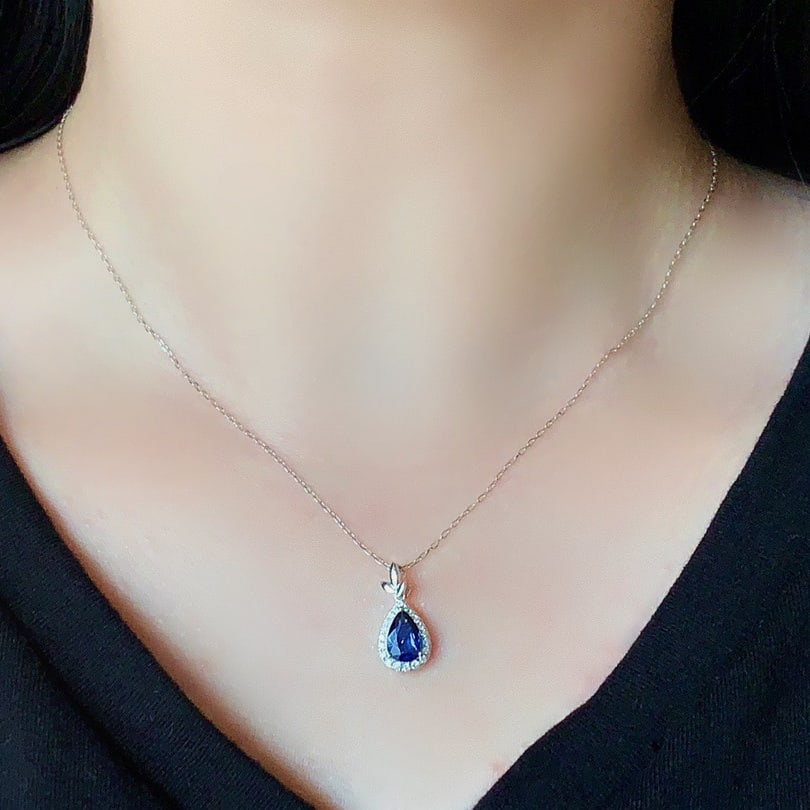 14K GOLD 1.15 CTW NATURAL SAPPHIRE & DIAMOND PENDANT - 6