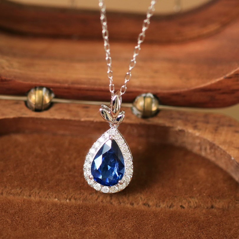 14K GOLD 1.15 CTW NATURAL SAPPHIRE & DIAMOND PENDANT - 7
