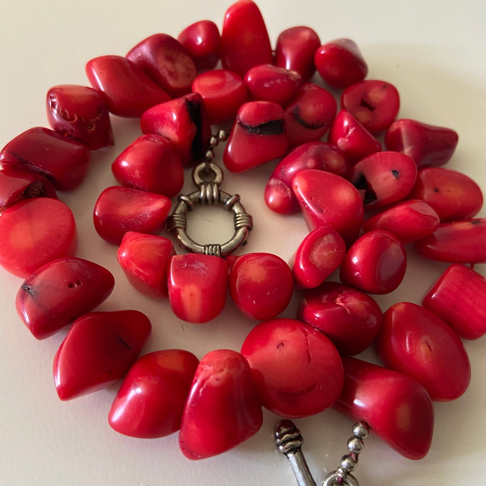 Antique Red Coral Statement Necklace Heavy - 10