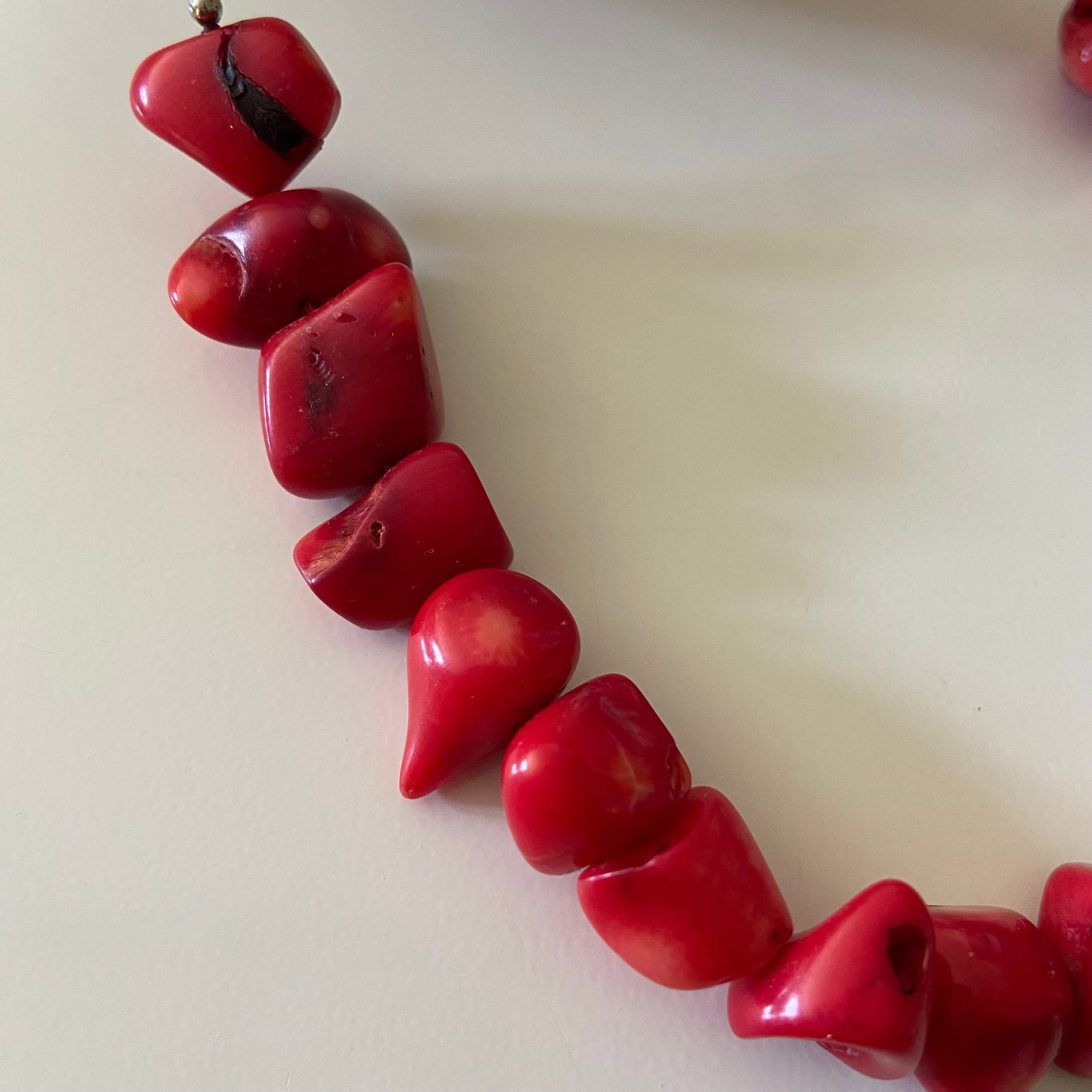 Antique Red Coral Statement Necklace Heavy - 3