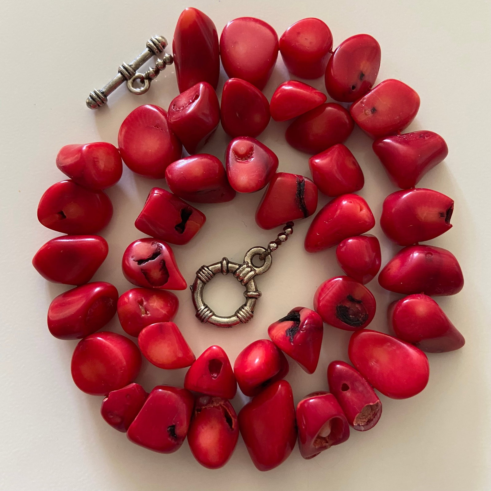 Antique Red Coral Statement Necklace Heavy - 9