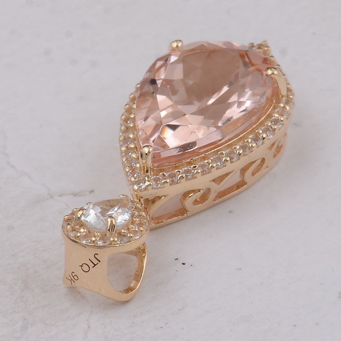 3.31 Ct Pear Morganite 9K Gold Pendant - 4