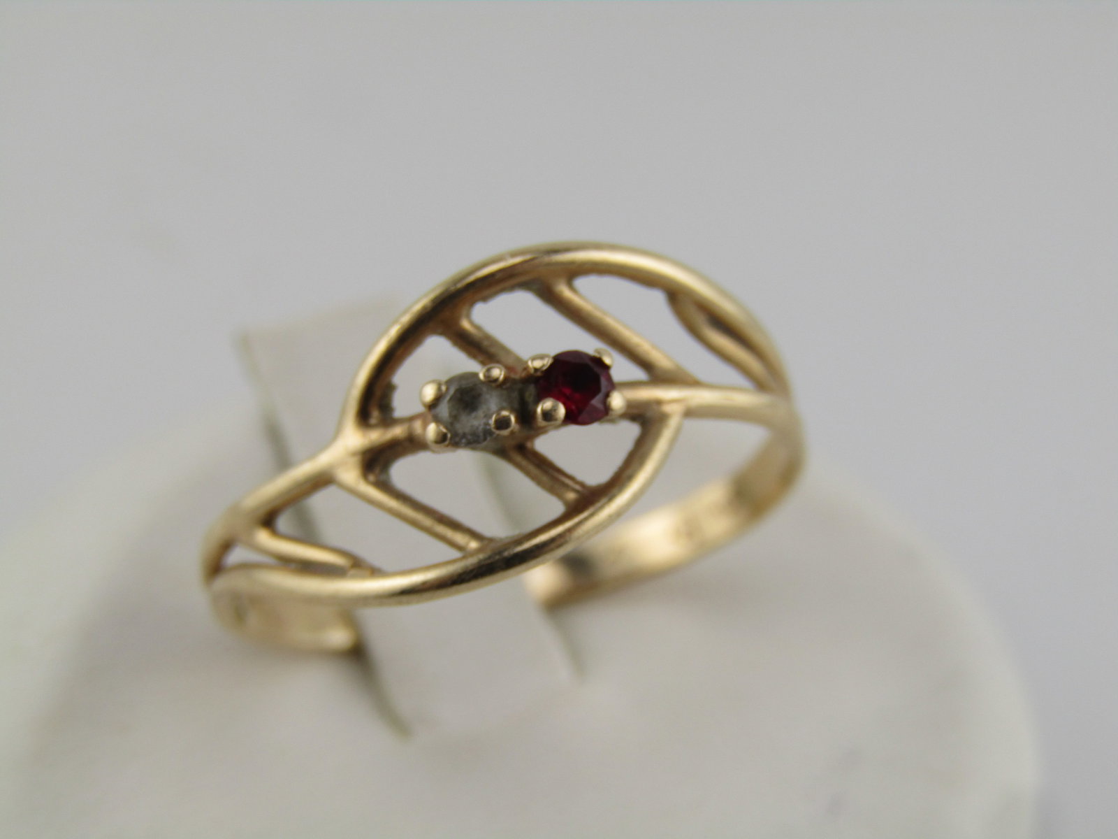 Vintage 10kt Red Spinnel Clear Stone Ring, Sz. 9.25, 1960's-1970's - 3