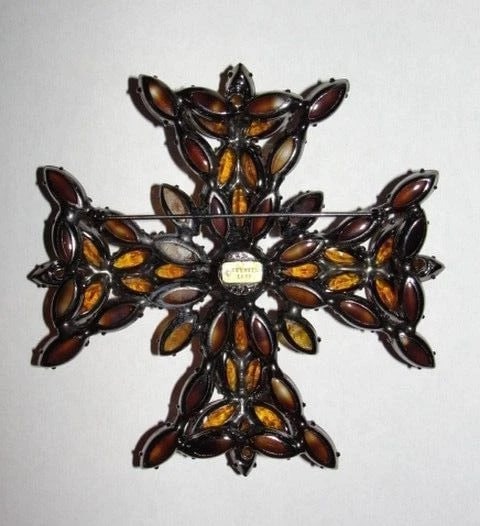 Kenneth Lane Poured Glass Gripoix Maltese Cross Pin - 4