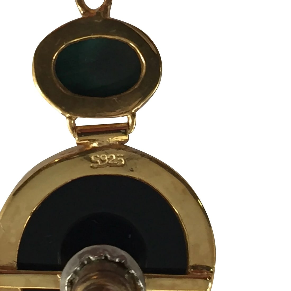 Chinese 18 kt Gold Plated Sterling Onyx and Malachite Drop Earrings - 6