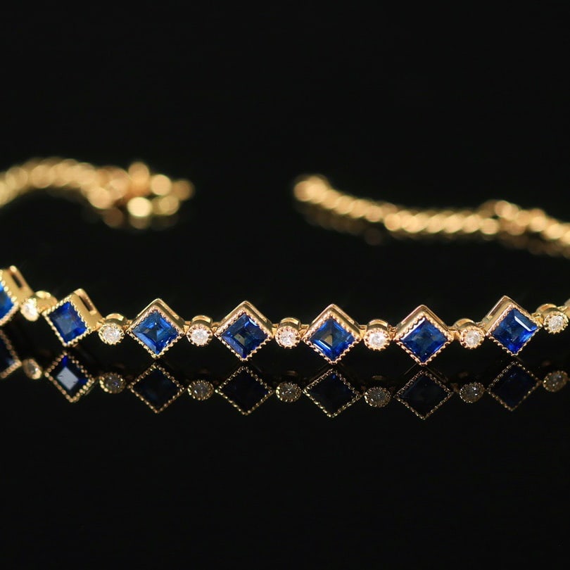 14K GOLD 2.29 CTW VIVID BLUE NATURAL SAPPHIRE & DIAMOND BRACELET (1 of 7)