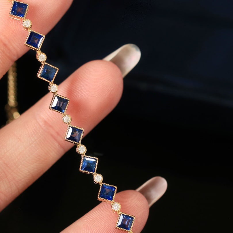 14K GOLD 2.29 CTW VIVID BLUE NATURAL SAPPHIRE & DIAMOND BRACELET - 2