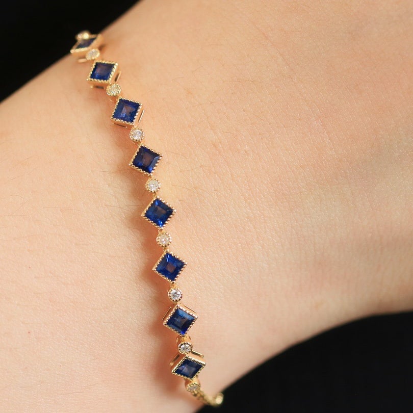 14K GOLD 2.29 CTW VIVID BLUE NATURAL SAPPHIRE & DIAMOND BRACELET - 3