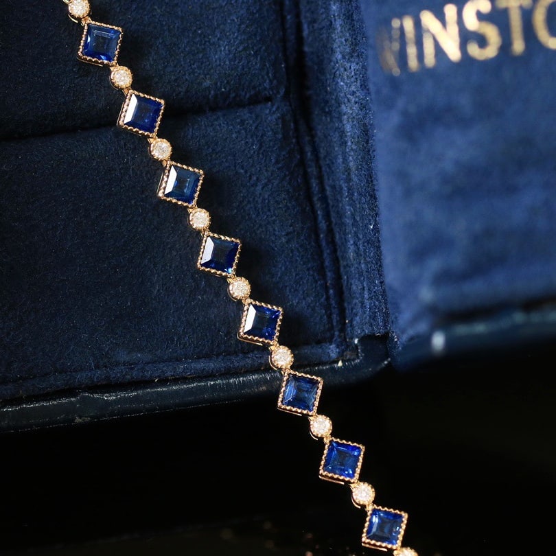 14K GOLD 2.29 CTW VIVID BLUE NATURAL SAPPHIRE & DIAMOND BRACELET - 4