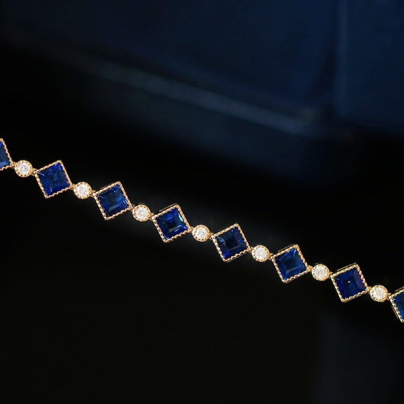 14K GOLD 2.29 CTW VIVID BLUE NATURAL SAPPHIRE & DIAMOND BRACELET - 5