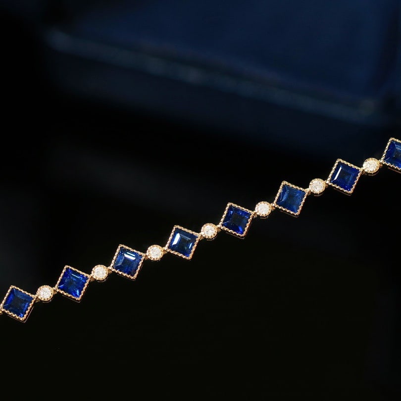 14K GOLD 2.29 CTW VIVID BLUE NATURAL SAPPHIRE & DIAMOND BRACELET - 6