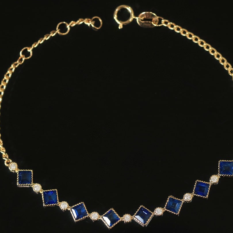 14K GOLD 2.29 CTW VIVID BLUE NATURAL SAPPHIRE & DIAMOND BRACELET - 7