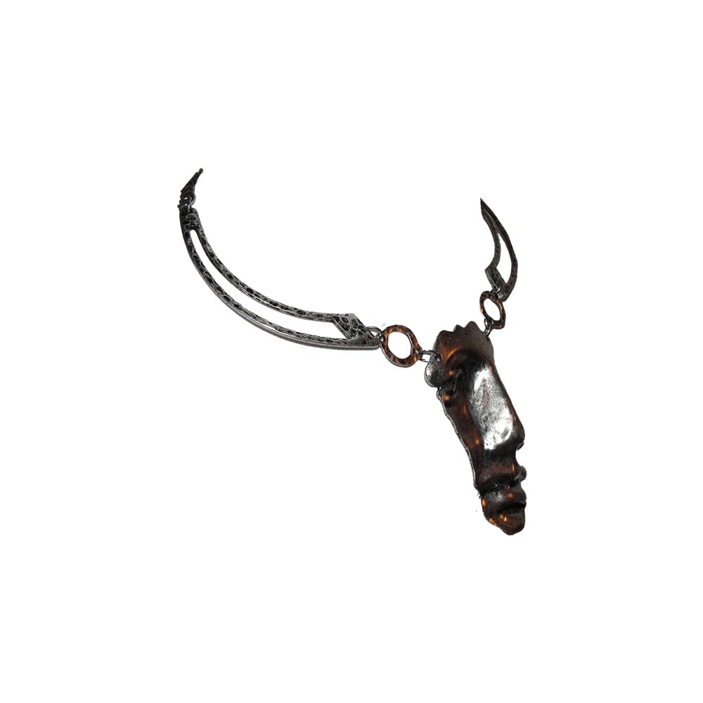 Abstract Silver Plated Figural Face Necklace - 3