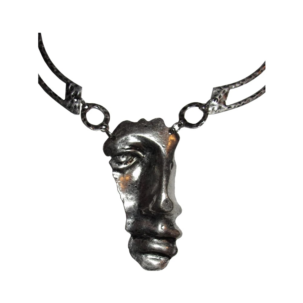 Abstract Silver Plated Figural Face Necklace - 4
