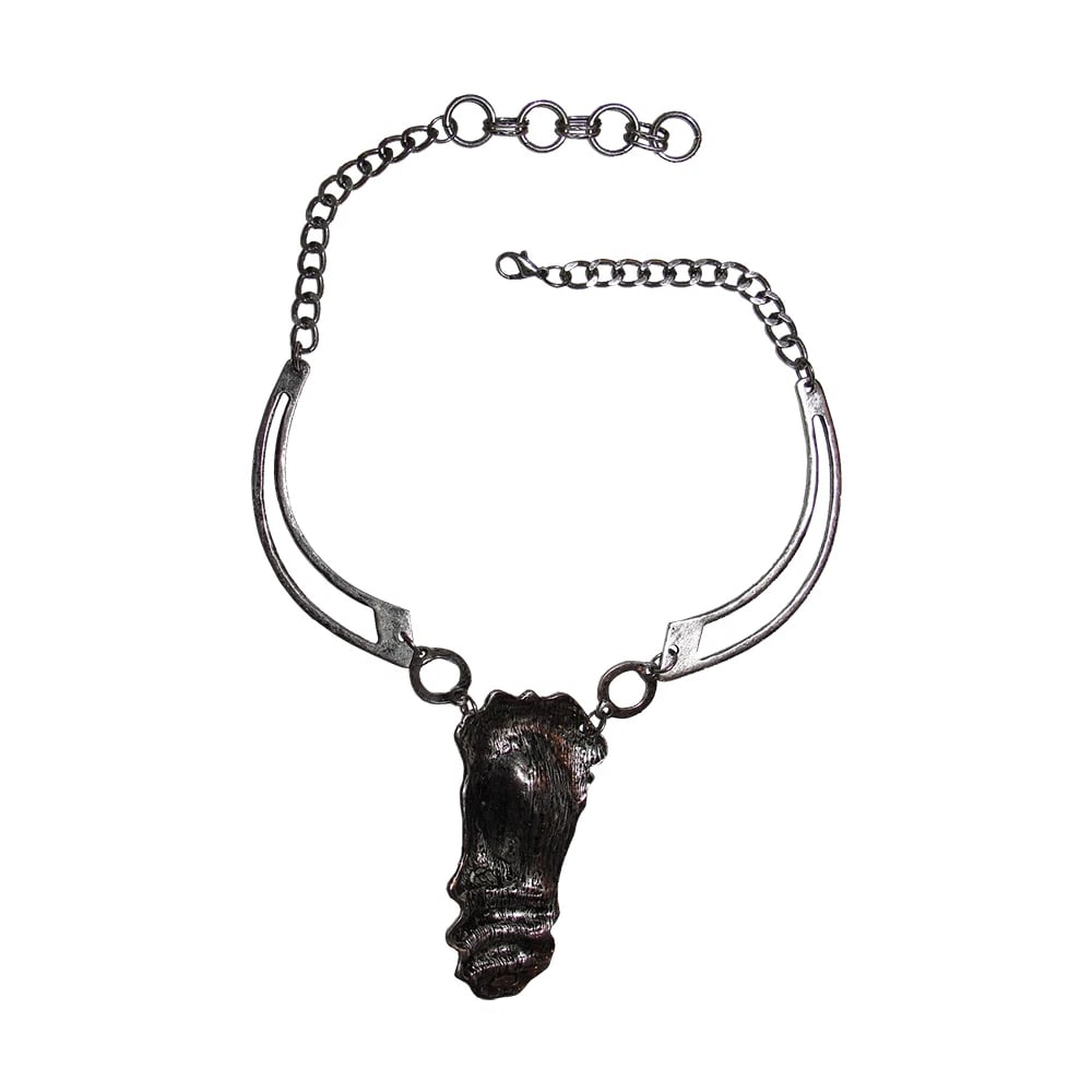 Abstract Silver Plated Figural Face Necklace - 5